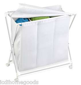 White Steel Folding Triple Laundry Sorter # HMP 01387 by Honey Can Do 