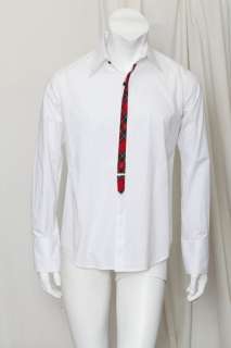 DSQUARED2 D2 Mens White Button Down Dress Shirt+Red Tartan Plaid 