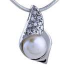   Silver Pearl Studded Trumpet Shell Shaped Jewelry Pendant Necklace