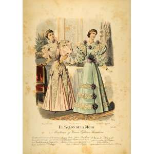  1894 Victorian Women Lady Dress Lace Costume Lithograph 