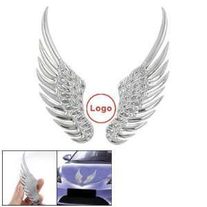   Car Silver Tone Alloy Angel Wings Badge Stickers 2 Pcs Automotive