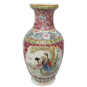  Chinese Hand Painted Porcelain Flower Vase   Oriental Man 