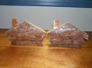 Rustic Log Cabin Pine Wood Bark Book Ends Bookends  