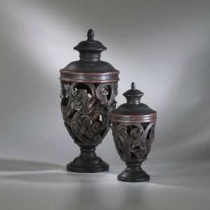 Cyan Lighting 01227 Large Black and Red Accent Scrolled Urn, Aged 