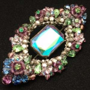 Eugene Brooch Pin Vintage Green Purple Over the Top Fab 3 1/2 Wide 