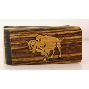  Money Clip with Hand Inlaid Cherry Wood Buffalo 
