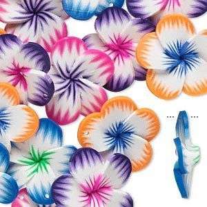 24 Mixed Tie Dye Color Polymer Clay Flower Focal Charms  