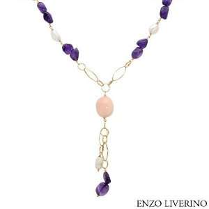 ENZO LIVERINO 18K Yellow Gold Coral and Pearl Ladies Necklace. Length 