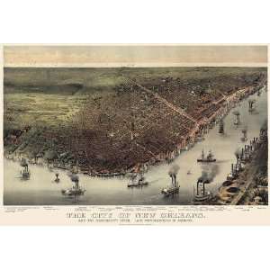 Eye View Map of New Orleans, Louisiana (ca. 1885) by Currier and Ives 