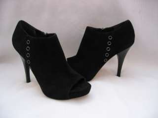   BOOTIES BLACK SUEDE LEATHER PEEP OPEN TOE BOOTIE BOOTS SIZE 8  
