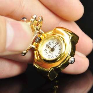 Golden Tone Red Frog Crystal Jewellery Finger Ring Quartz Watch Women 