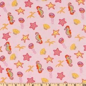  45 Wide Seahorses & Jellyfish Pink Fabric By The Yard 