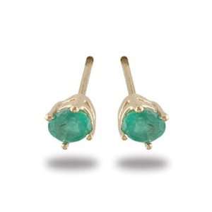  14K Gold Oval Emerald Stud Earrings Exquisite Jewelry 