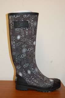 Womens Ugg Multi Logo Tall Black Rubber 3383 Rain Boots  