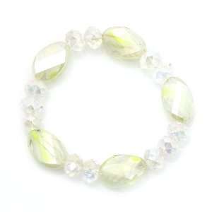   Faceted Bead Bracelet; 15mm Beads; White Mixed Print; Stretch Jewelry