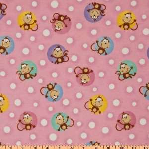   Flannel Monkeys & Dots Pink Fabric By The Yard Arts, Crafts & Sewing