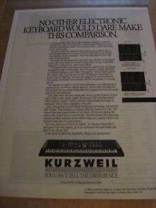 KURZWEIL 250 ELECTRONIC KEYBOARD AD 1984  