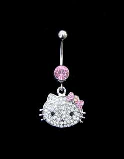 HELLO KITTY BELLY BAR NAVEL RING SURGICAL STEEL PINK LL  