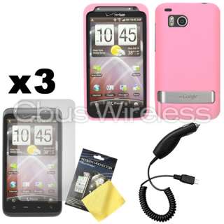 Light Pink Silicone Skin Cover Soft Case+3x Film+Car Charger for HTC 
