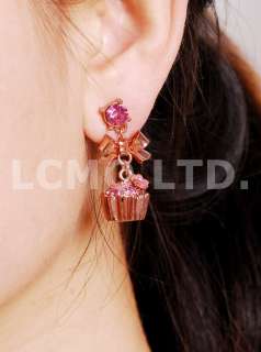   Womens Lovely Cupcake Bowknot Dangle Earrings Cute Best Gift #061