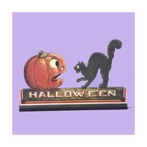  16 Happy Halloween Wooden Pumpkin with Black Cat Table 