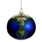Allstate Floral 3.9 Glass Peacock Pattern Ball Ornament Blue Green 