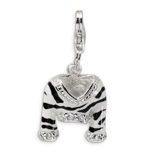   Silver CZ Polished Enamel Zebra Jacket w/Lobster Clasp Charm Jewelry