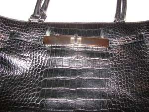 Ann Taylor Loft Black croco purse silvertone hardware  