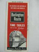 Burlington Route Railroad RR Public Timetable 1962 Zephyr Colorado 