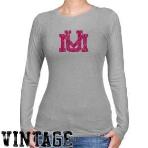 NCAA Montana Grizzlies Ladies Ash Distressed Logo Vintage Long Sleeve 
