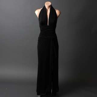 Black Maxi Evening Gown Halter Slit Long Formal Dress S Size  