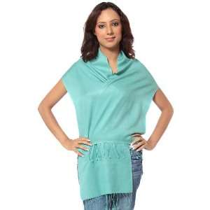   Green Silk Pashmina Scarf from Nepal   70% Pashmina Wool with 30% Silk