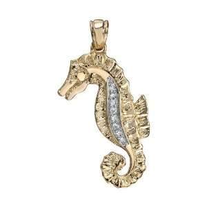  14kt Yellow Gold Small Diamond Seahorse Pendant Jewelry