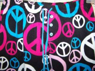 Womens junior medium M fleece pajama sleep lounge pants peace signs 