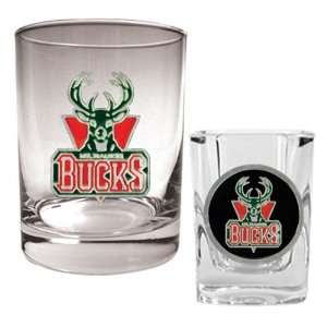 Milwaukee Bucks Rocks Glass & Shot Glass Set   Primary Logo  