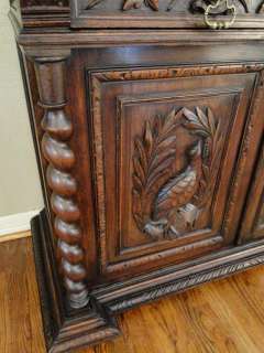 Antique French Hunt Cabinet Hutch Buffet Bookcase Louis XVI Dark Oak 