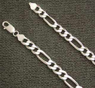Sterling Silver Figaro 8mm Mens Necklace Chain Italian Italy .925 