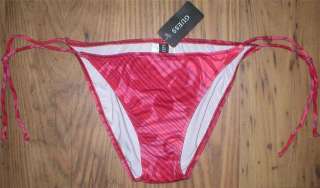 Guess NEW Tags $32 String Bikini Bottom Swimsuit Red Floral stripes 