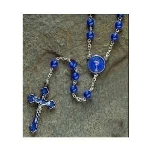  FC Blue Beads Rosary w/Chalice Enameled Center Jewelry