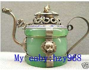 Tibet Silver Jade Armored Dragon Tea Pot Mouse Lid ╭ ♥ 20  