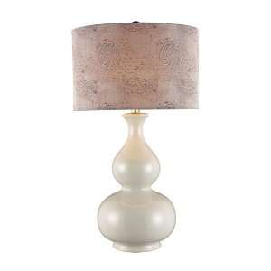   Table Lamp in Cream Crackle Ceramic with a Paisley Patterned Drum