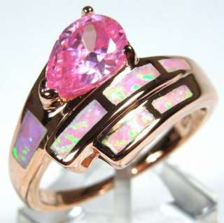   925 Sterling Silver Pink Fire Opal Inlay and Pink Topaz ring  