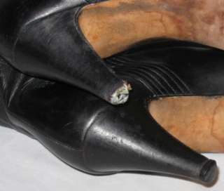  Vtg High Heel Tall Riding? Boots Italian Black Leather 