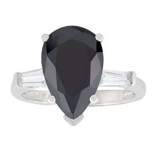  Platinum Plated Sterling Silver 4 CT Black Pear Cut Cubic 