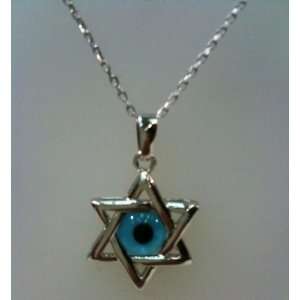  Silver & Evil Eye Star of David Pendant with a 18 Silver 