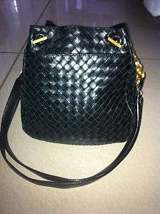 Authentic Bottega Veneta Black Woven Leather Bag  