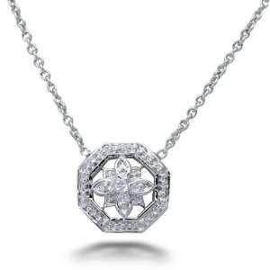  Flower CZ Sterling Silver Necklace Jewelry