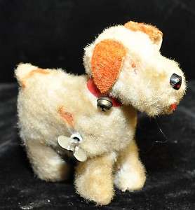   Antique Metal Tin & cloth Wind up Toy Japan Dog for repair  