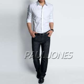 PJ Men’s Casual Slim line Stylish Dress Shirts 5 Size XS~XL Black 