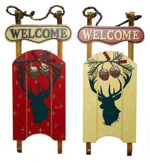 Wood Holiday Sled Welcome Deer Lodge Christmas Winter  